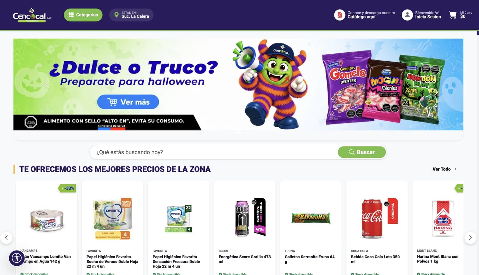 Página de inicio de tienda.cencocal.cl